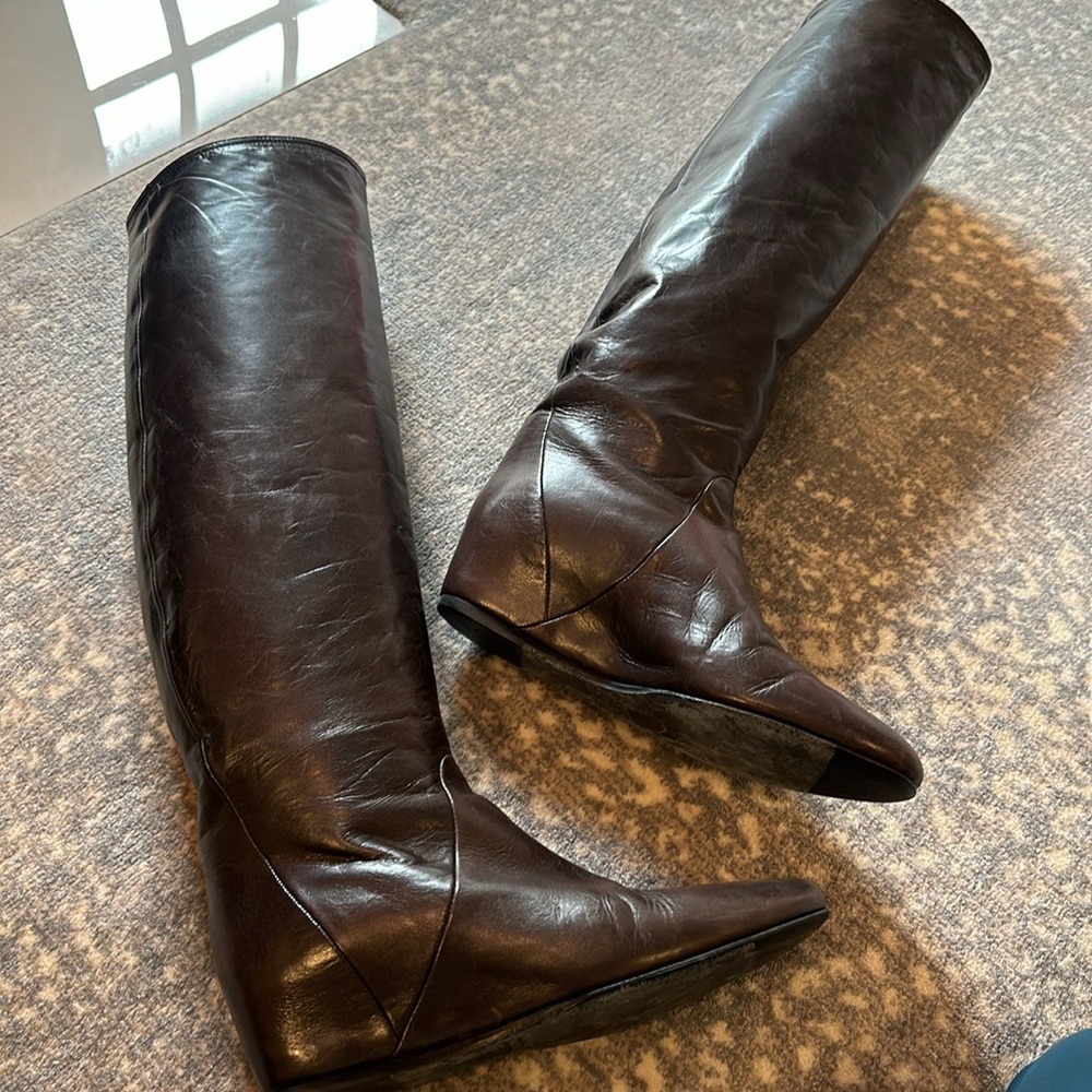 LANVIN BROWN LEATHER WEDGE BOOT SIZE 37.5 - Picture 5 of 14